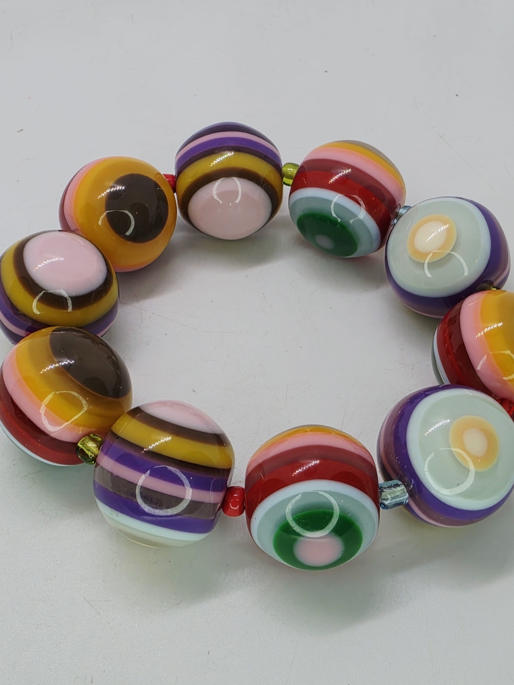 Vtg Sobral Pop Art Popinho Multi Stripe Day Sphere Beads Stretch Bracelet
